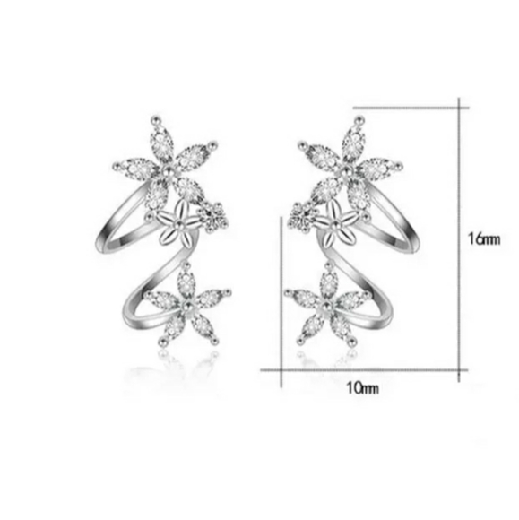 NEW 925 STERLING SILVER PLATE DIAMOND FLOWER CUFF - Picture 3 of 4